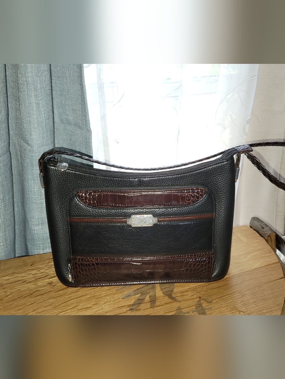 Brighton Black Shoulder Bag with Brown Croc Accents